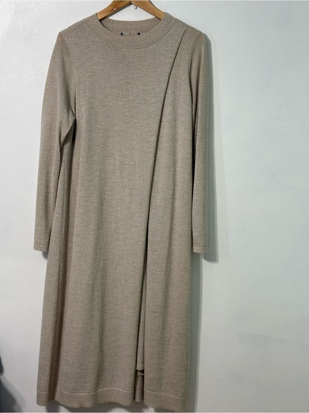 Eileen Fisher Layered Long Sleeve Beige Knit Dress 100% Wool *size? Flaw